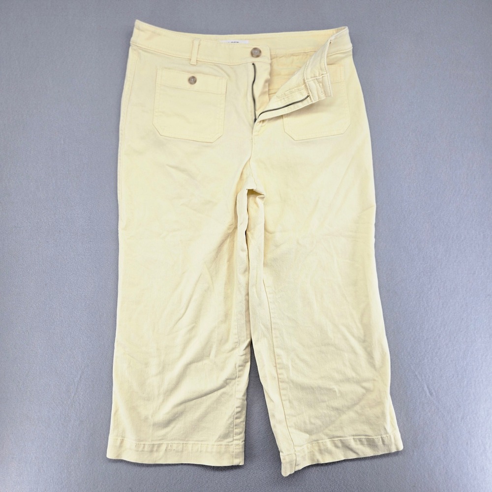 Loft Palmer Wide Leg Crop Pants Yellow Pastel Denim Utility‎ Capris Size 12P EUC - Picture 4 of 11